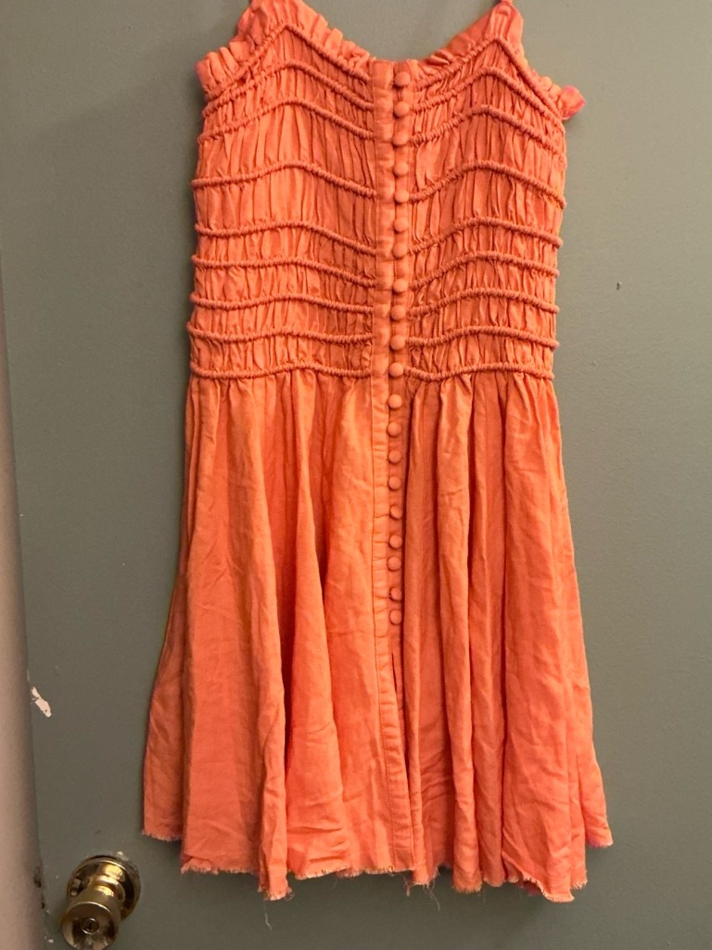 Vintage Havanah Coral Orange Smocked Button-Front Sundress